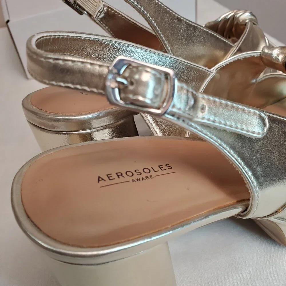 AEROSOLES Metallic Gold Knot Platform Slingback Heels